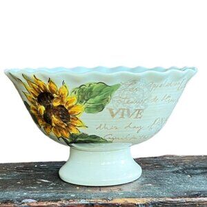 Maxcera Sunflower Crown Ceramic Pedestal Bowl, 11" x 11"
